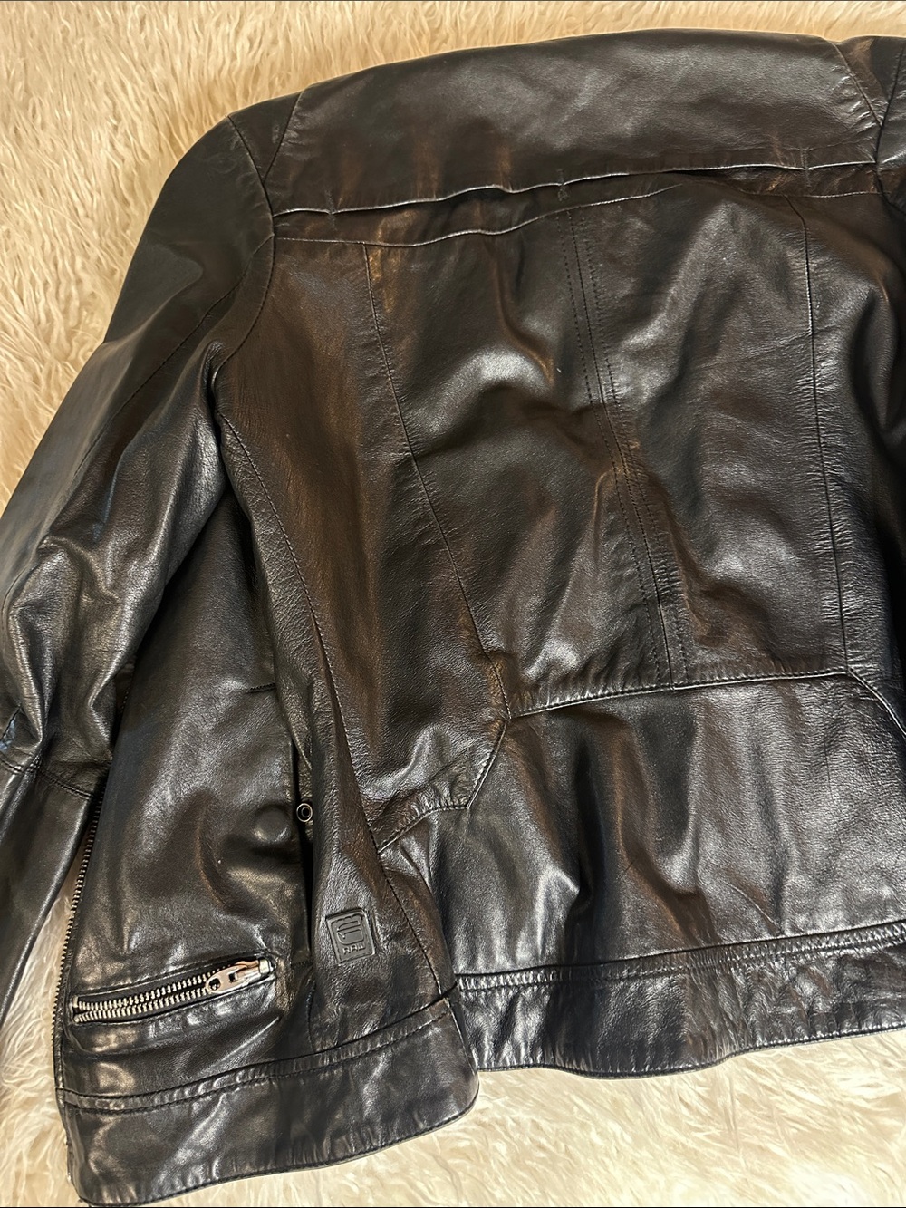 G Star Raw Black Leather Jacket with Snap Collar small - Picture 3 of 6